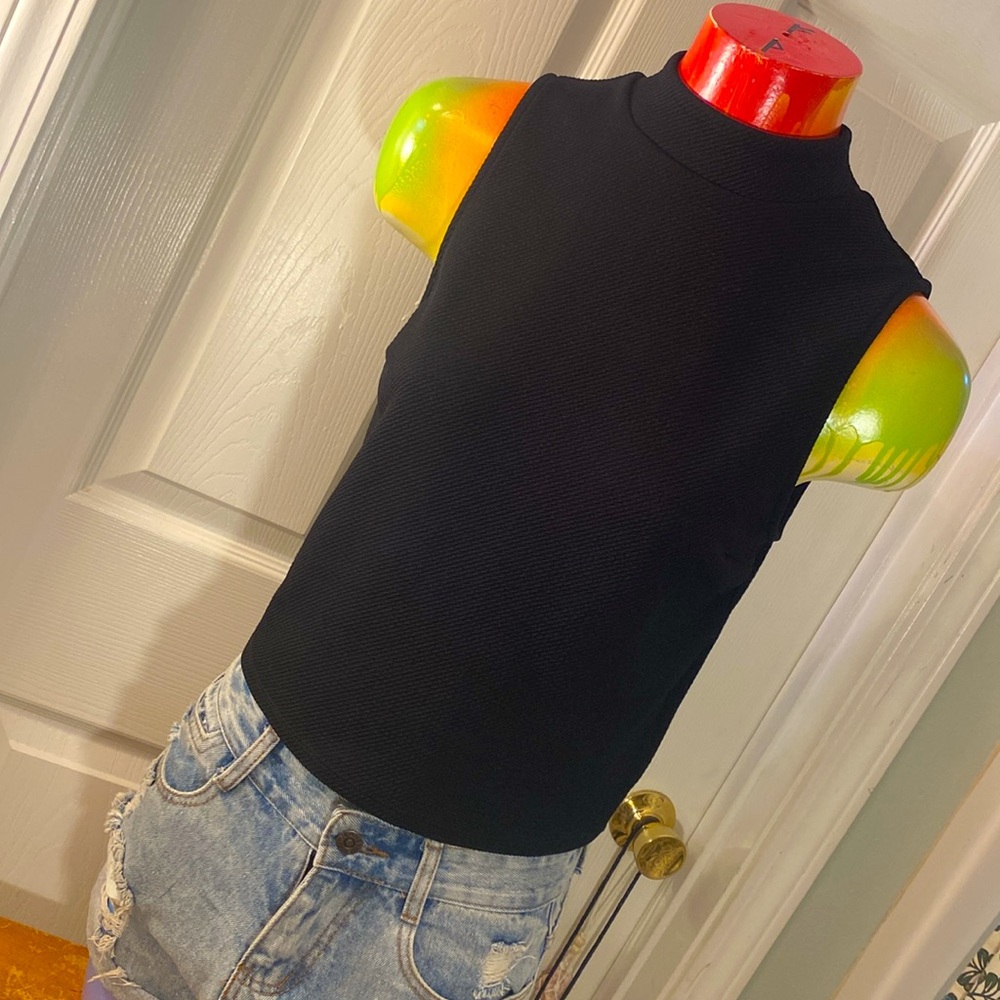 Express Black Crop Tank Top with Mandarin Collar